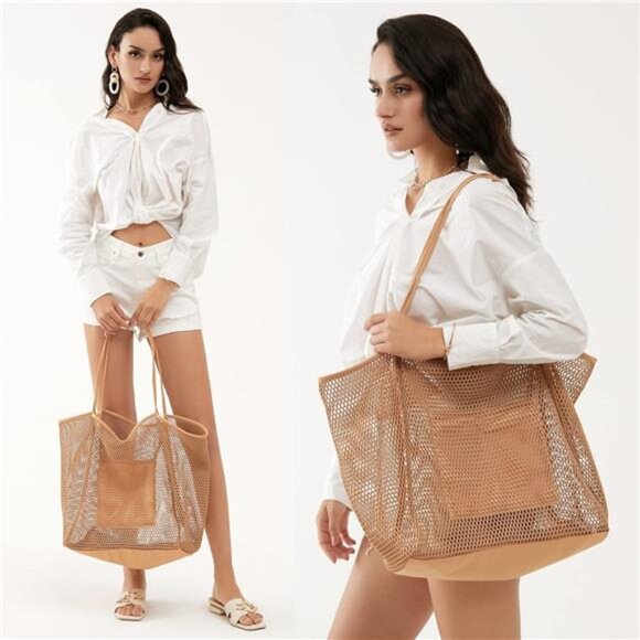 Mesh Beach Tote‎ Womens Shoulder Handbag - Picture 2 of 7